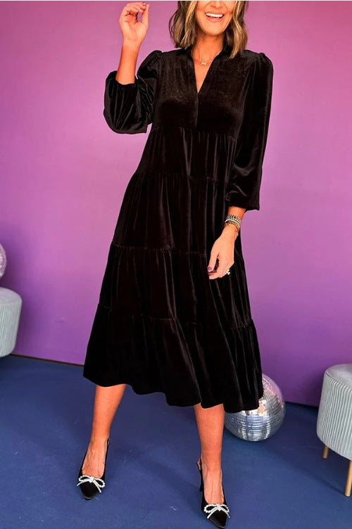 Attractive Long Veet Loose Ruffled Large Dress