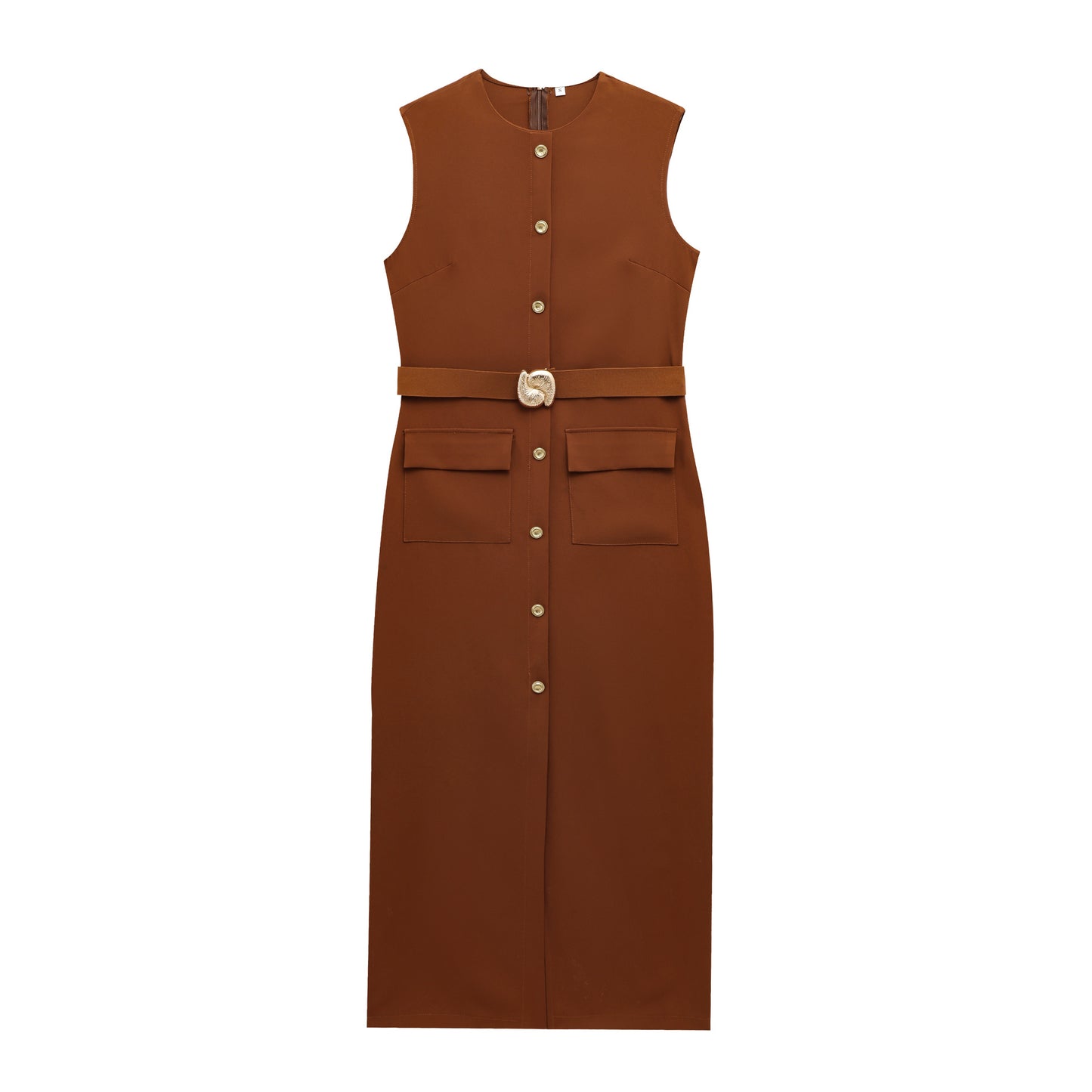 Women's Belt Sleeveless Round Neck Midi Dress Dresses