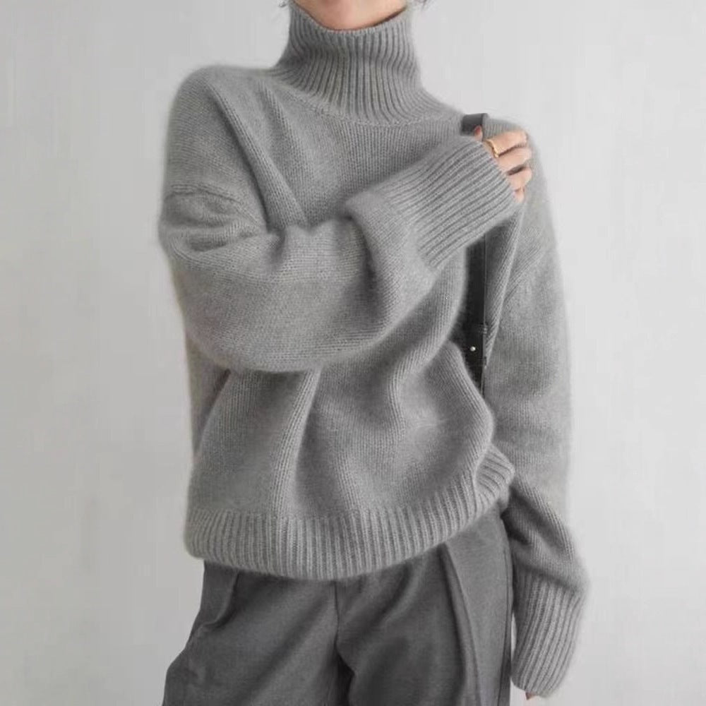 Women's Solid Color Turtleneck Loose Knitted Pullover Lazy Bottoming Sweaters