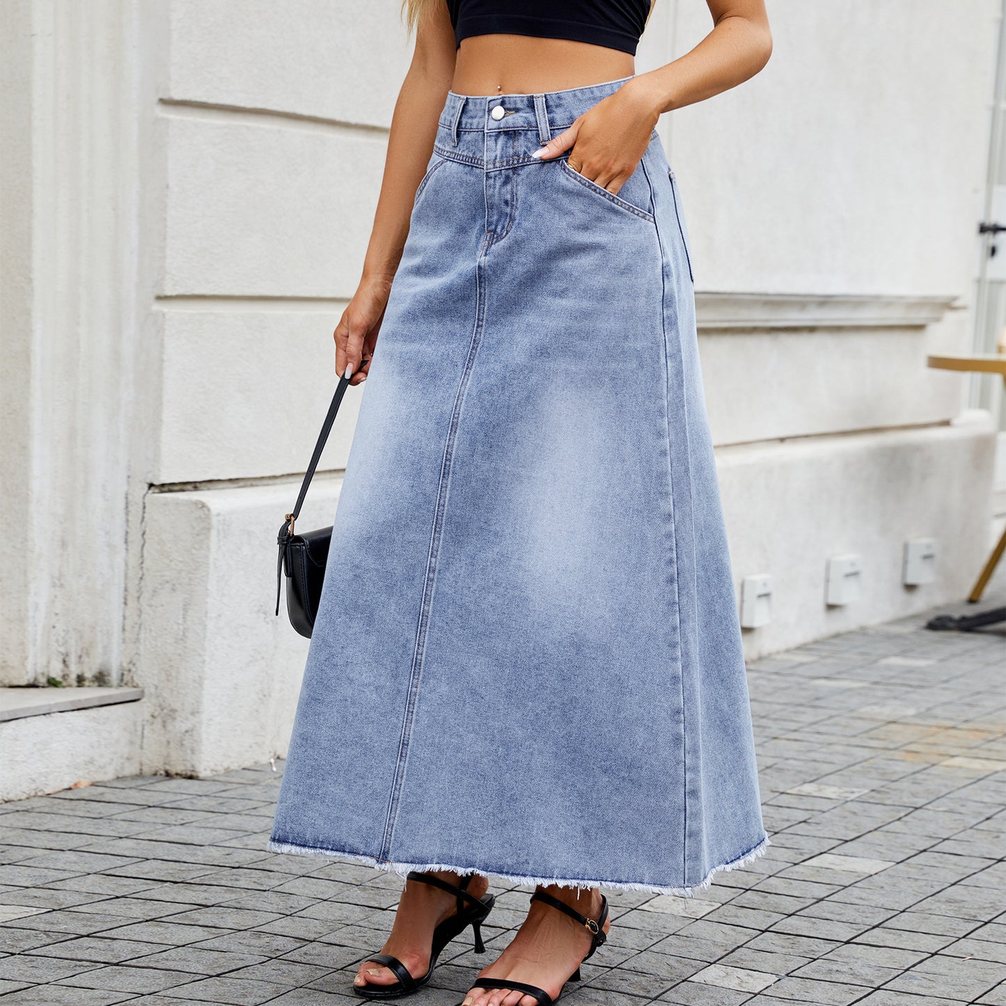 Women's High Waist Denim Fashion Loose Pockets Skirts