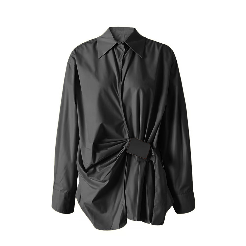 Women's Fashion Temperament Leisure Style Pleated Design Tops