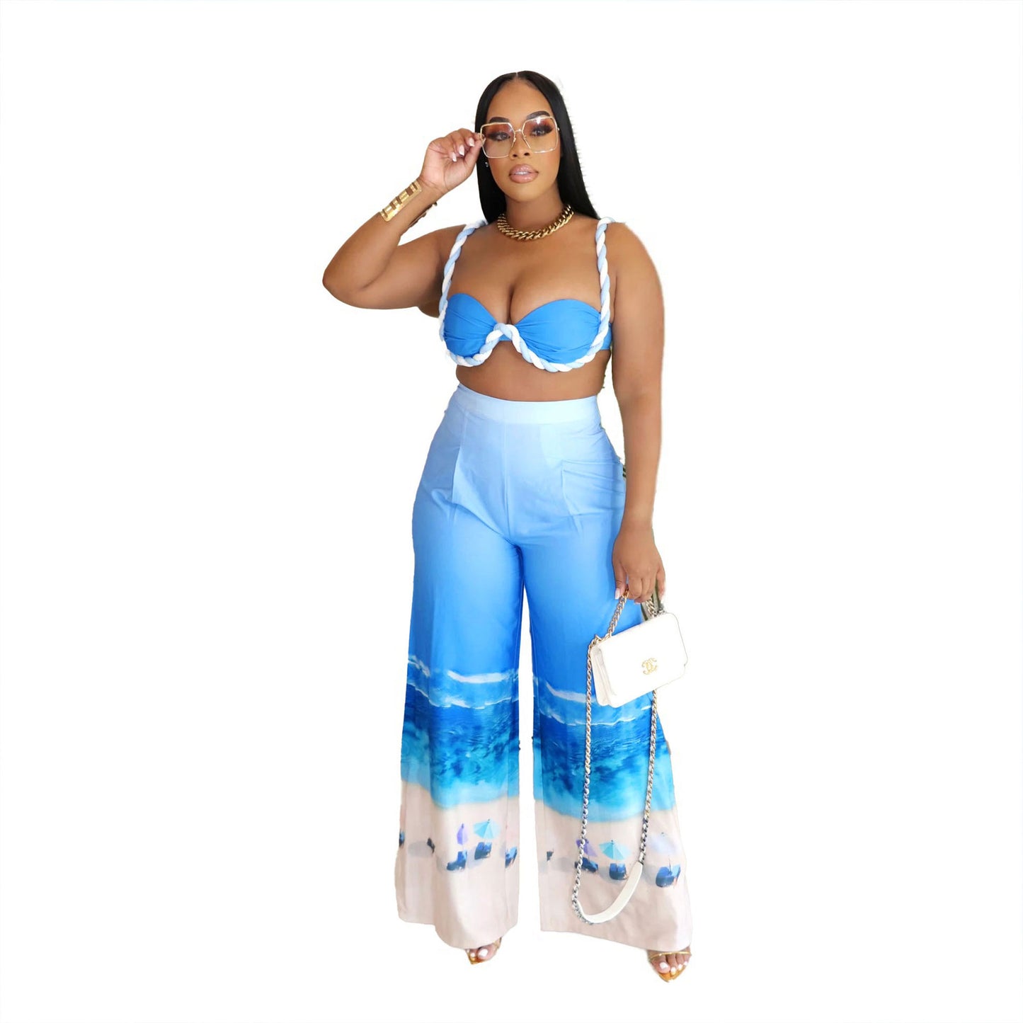 Sexy Positioning Printed Trousers Two-piece Set Suits