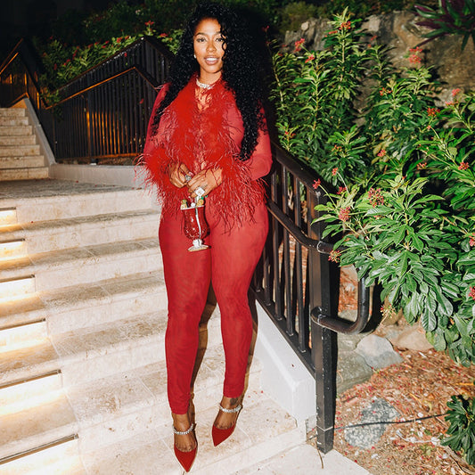 Color Mesh Stitching Plush Long-sleeved Tight Suits