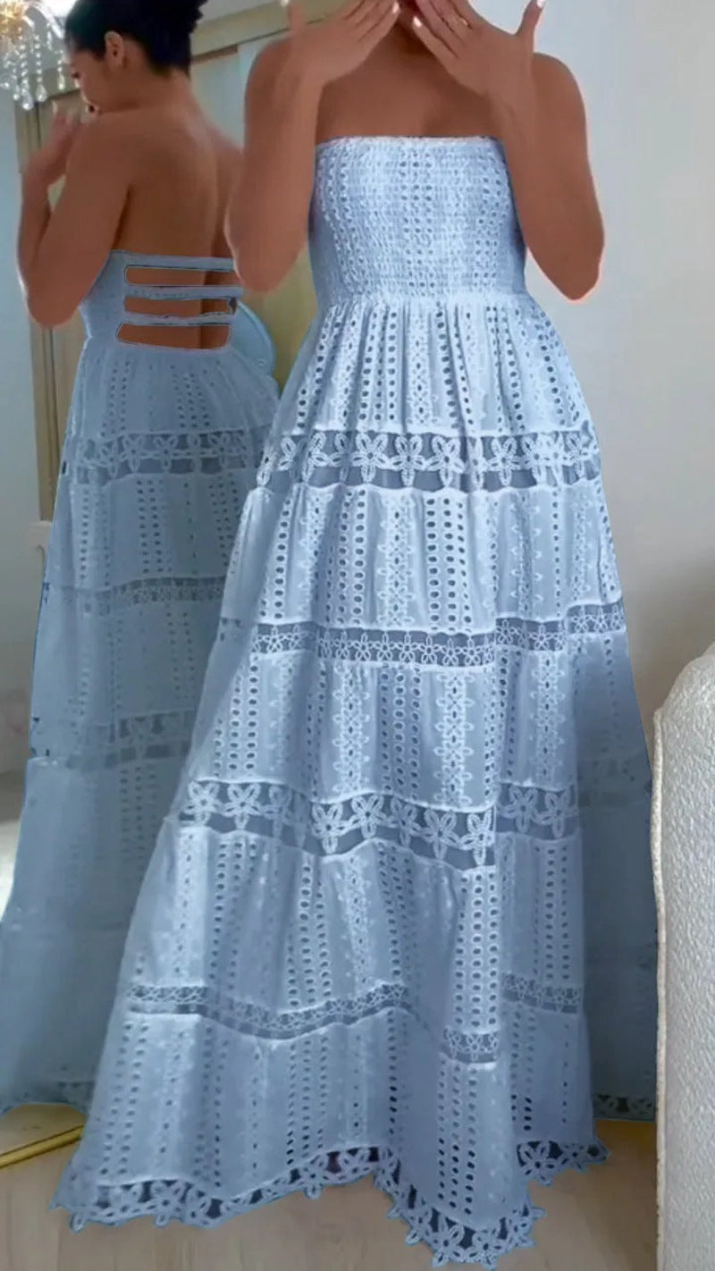 Summer Lace Stitching Tube Embroidered Backless Tops