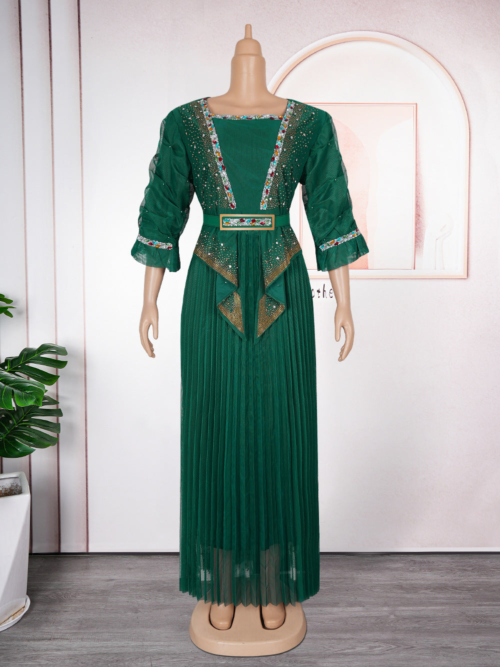 Women's Elegant Pleated Dress Muslim Wear Dresses