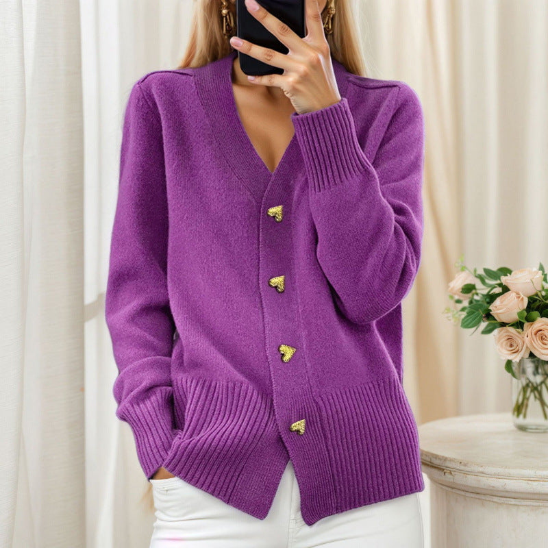 Women's Solid Color Long Sleeve Knitted Love Coats