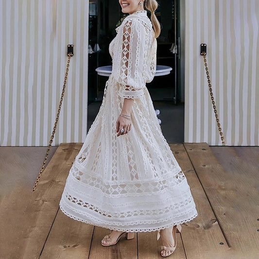 Style Summer Stand Collar Long Sleeve Lining Dresses