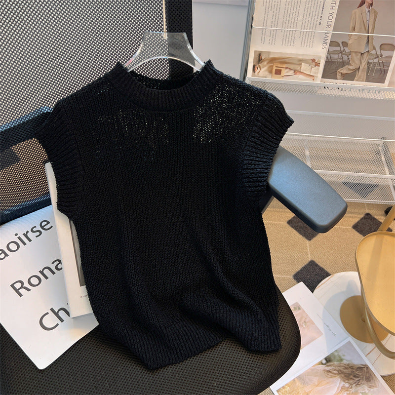 Women's European Goods Short-sleeved Summer Silk Ice Design Sleeveless Solid Women's Sweater