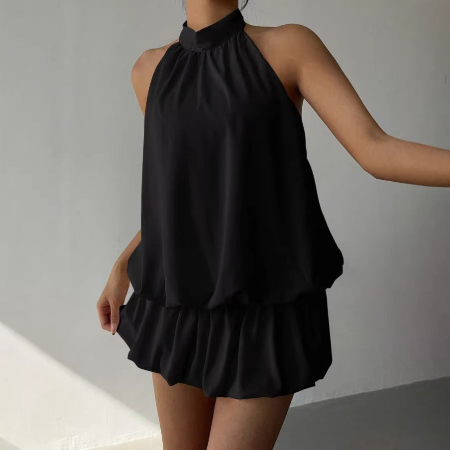 Summer Solid Color Sleeveless Backless Sexy Seaside Vacation Style Dress