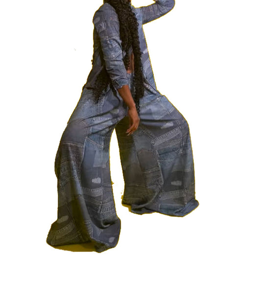 Women's Loose Casual Faux Denim Printed Two-piece Dresses