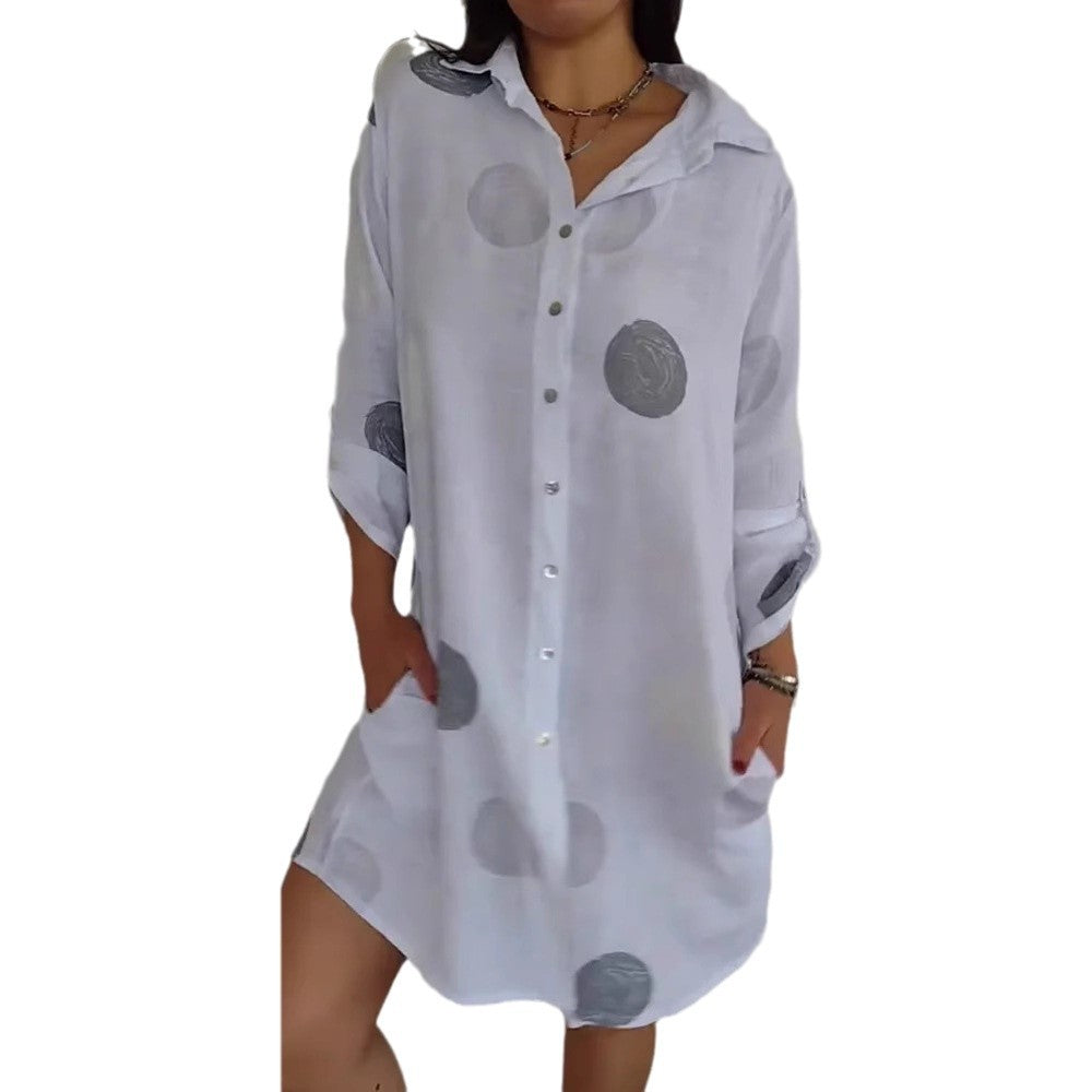 Women's Autumn Long Sleeve Elegant Button Printed Dress