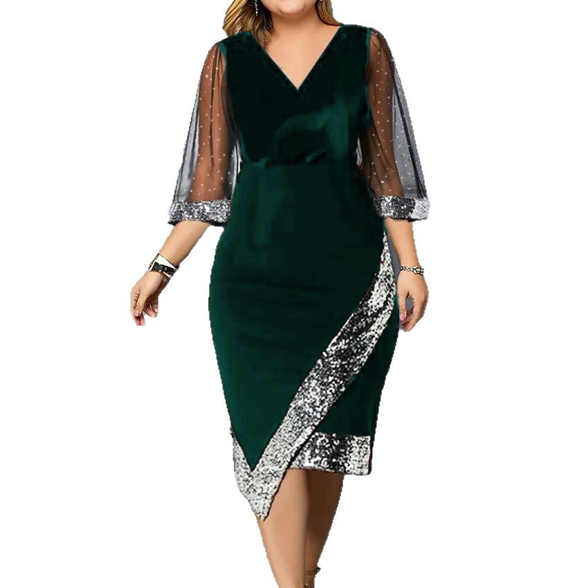 Durable Gold Veet Irregular Sequin Gauze Dress