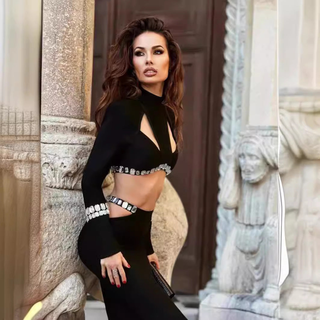 Women's Slouchy Rhinestone Party Two-piece Dress Suits
