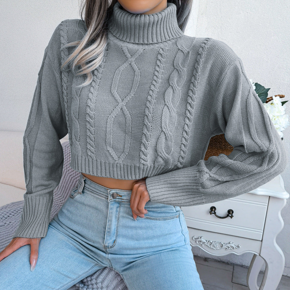 Women's Clearance Fashion Twist Long Sleeve High Sweater