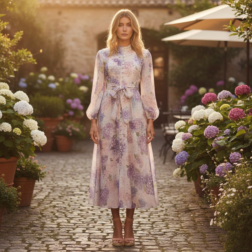 Silk Linen Starry Rhinestone Breasted Umbrella Dresses