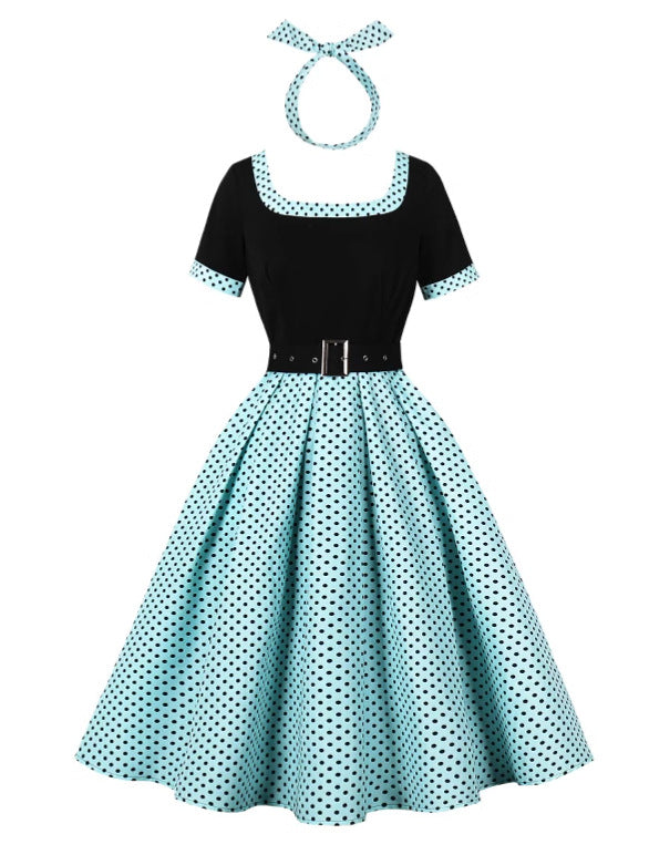 Retro Party Court Polka Dot Stitching Dresses