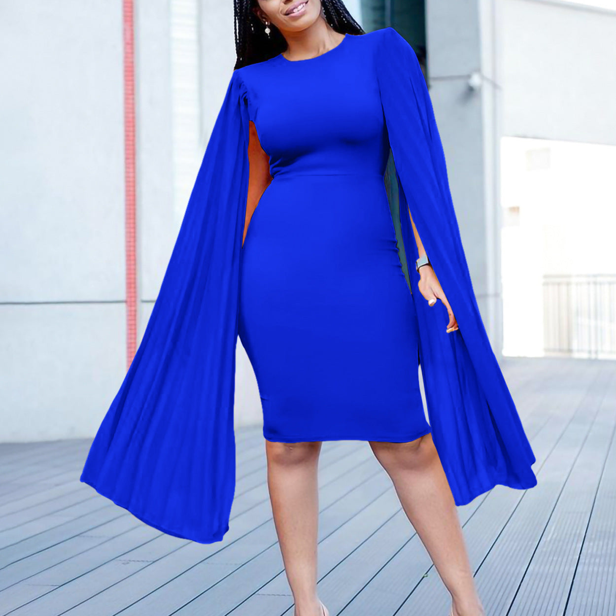 Fashionable Elegant Long-sleeved Pleated Sheath African Dress