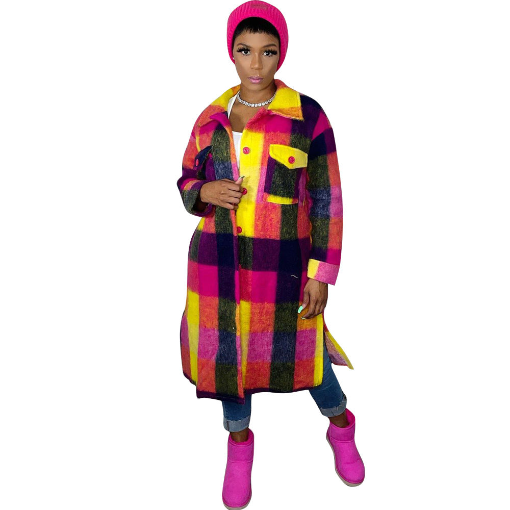 Women's Printed Plaid Winter Mid-length Temperament Commute Coats