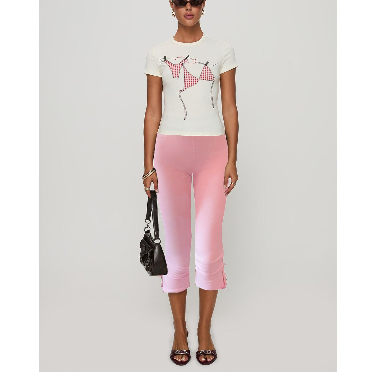Women's Casual Bow Cropped Elastic Waist Temperament Pants