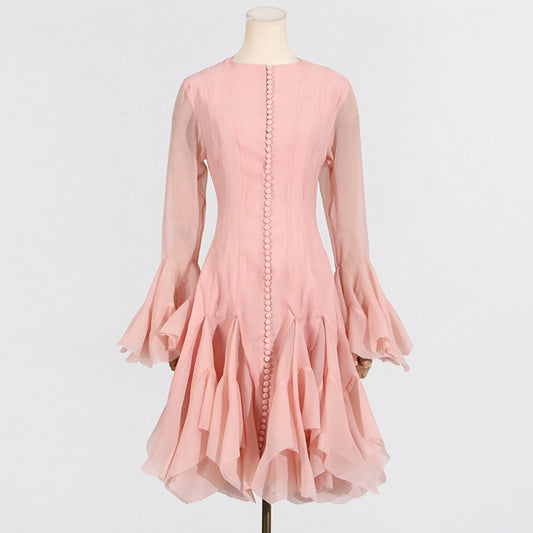 Women's Spring Fashion Ruffles Design Slimming Flared Dresses