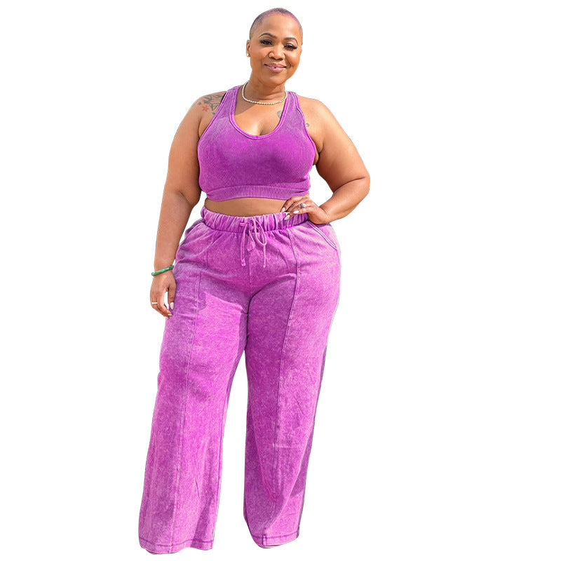 Women's Sleeveless Midriff Outfit Elastic Waist Wide Suits