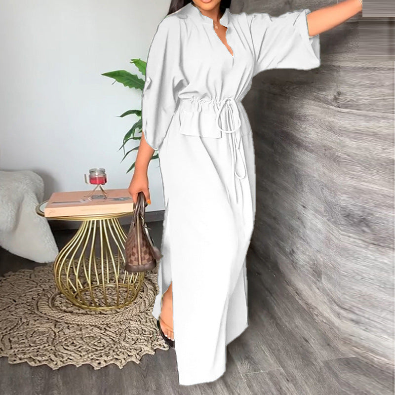 Women's Fashion Stand Collar Slit Maxi Dress Dresses