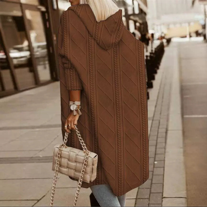 Women's Twisted Texture Hooded Mid-length Trench Coats