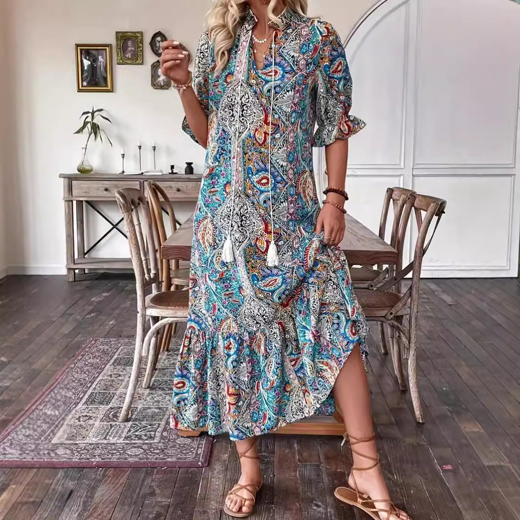 Charming Versatile Women's Autumn Printed Ruffled Clothing