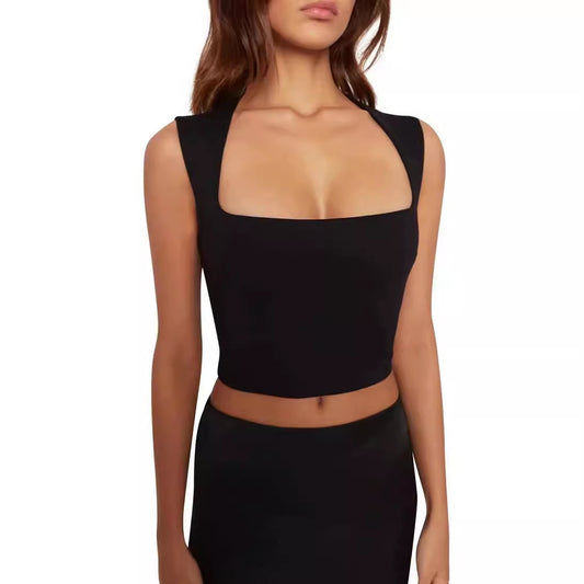 Women's Summer Sexy Deep Square Collar Tight-fitting Tops