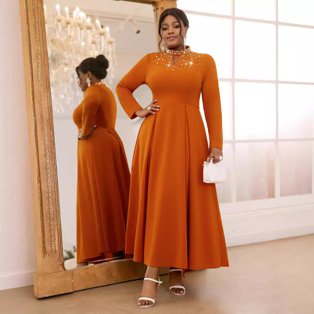 Turtleneck Hollow Dress Commuter Party Beaded Dresses