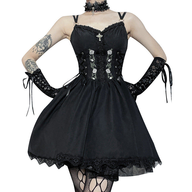 Women's Dark Night Rose Sexy Slip Dress Fashion Slim Fit Dresses