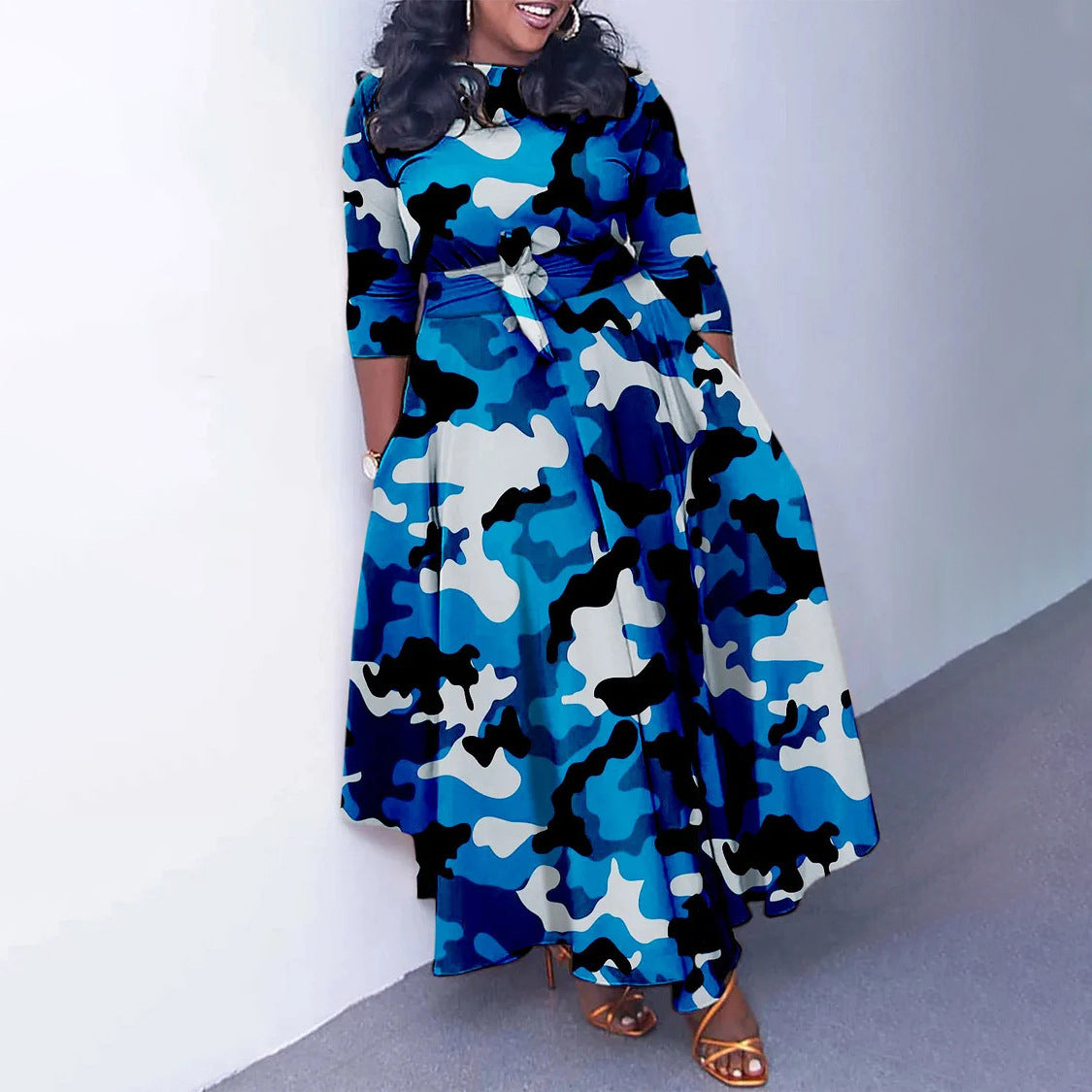 Women's Fashion Elegant Tied Printed African Mid-length Dresses