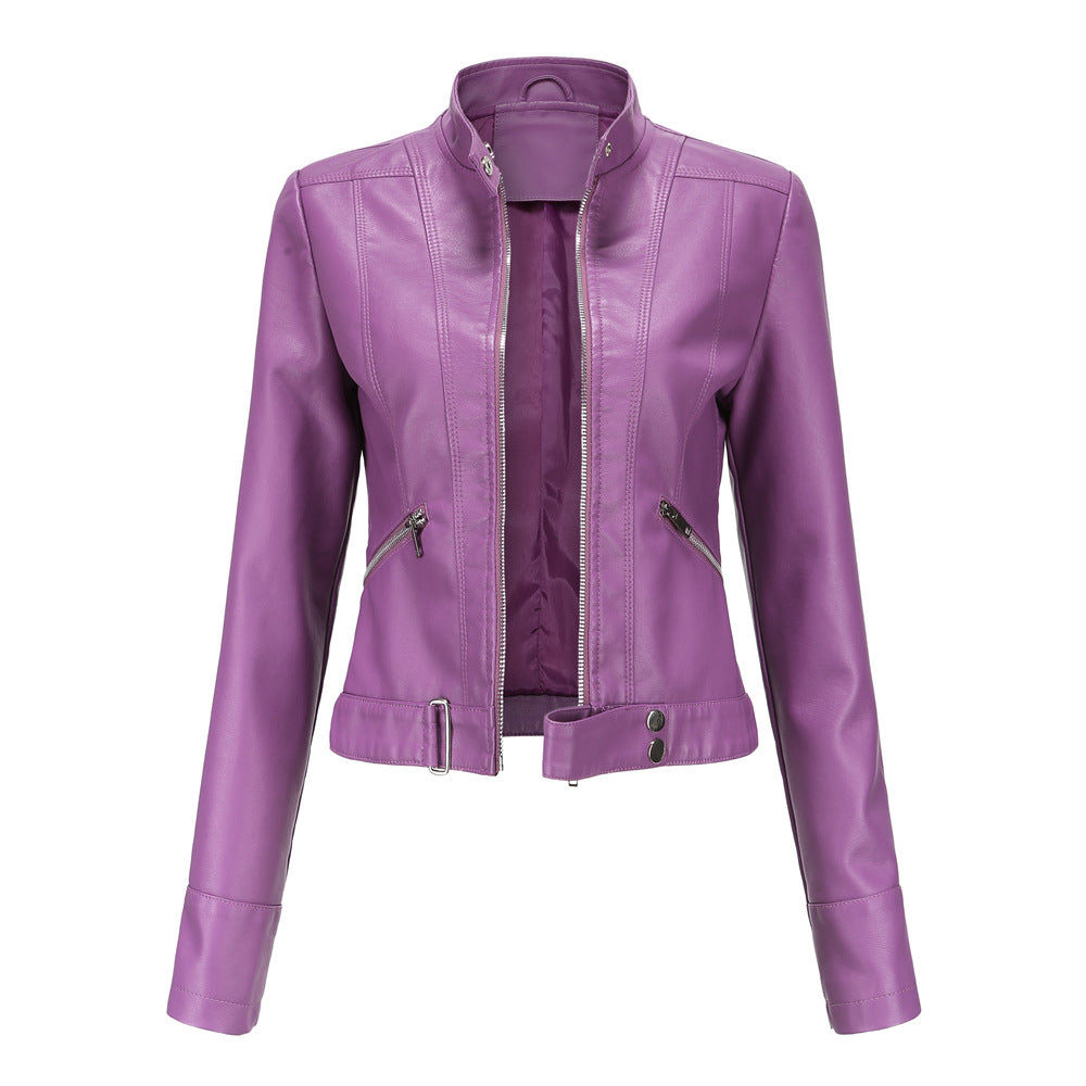Women's Fashion Leather Stand Collar European Shorts