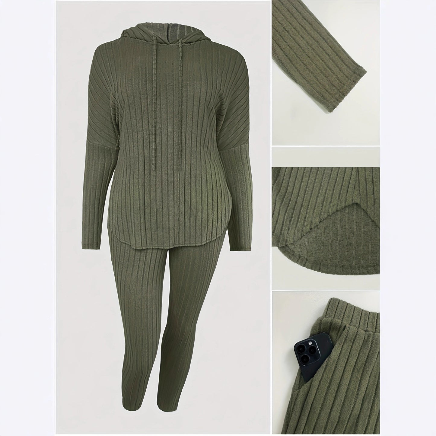 Women's Hooded Drawstring Long Sleeve Sweatshirt Fashion Casual Suit