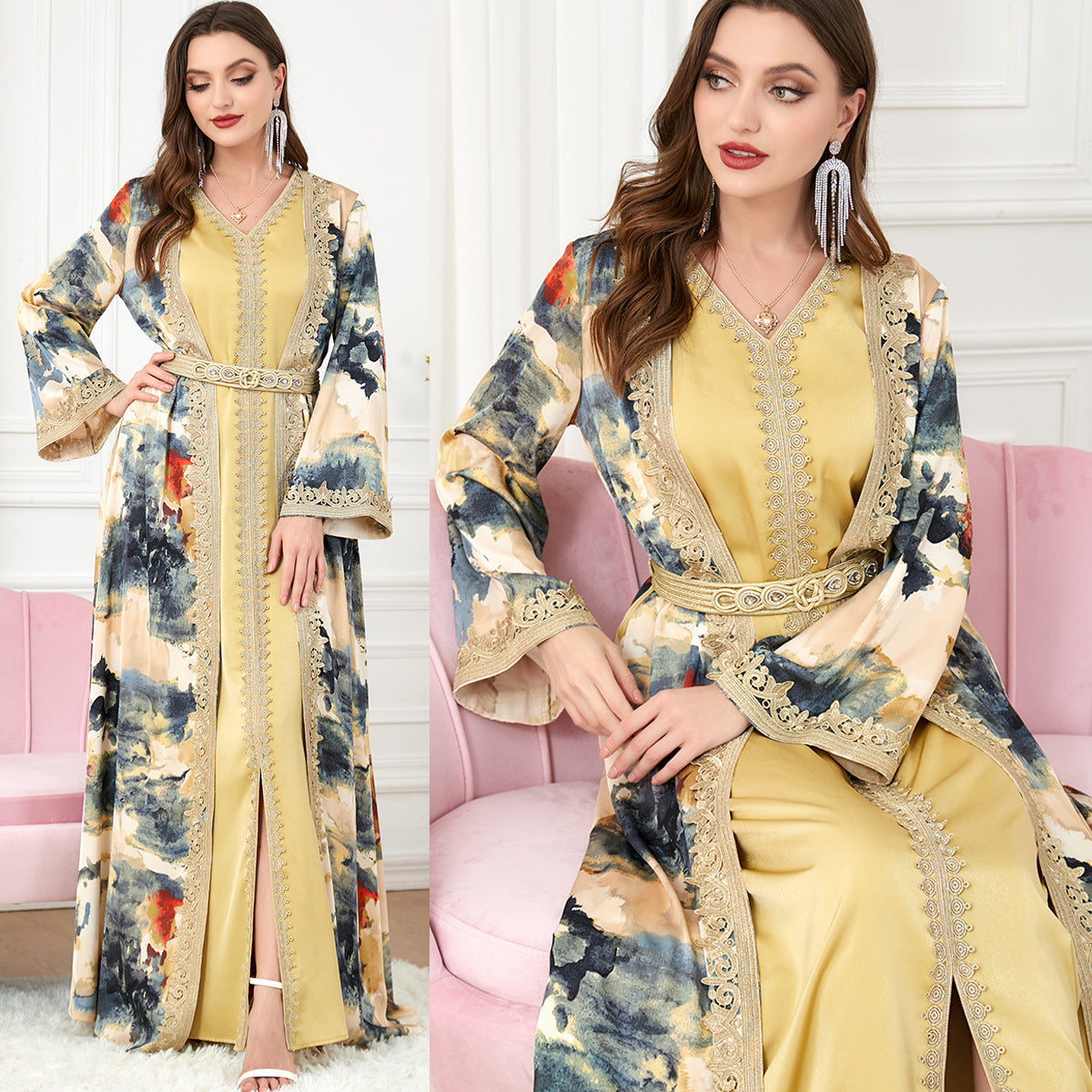 Robe Stitching Two-piece Dress Muslim Clothes Dresses