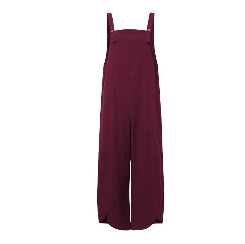 Women's Solid Color Casual Cropped Suspender Pants