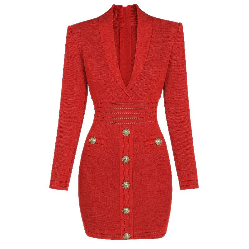 Deep V Elegant Lion Button Lapel Knitted Suits
