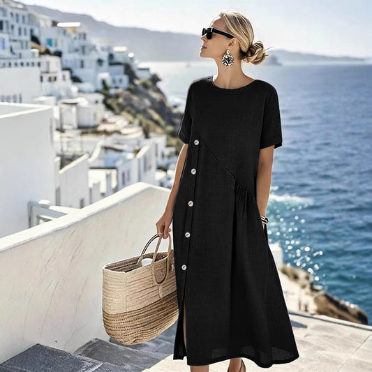 Casual Fastener Decoration Fold Pocket Mid-length Dress