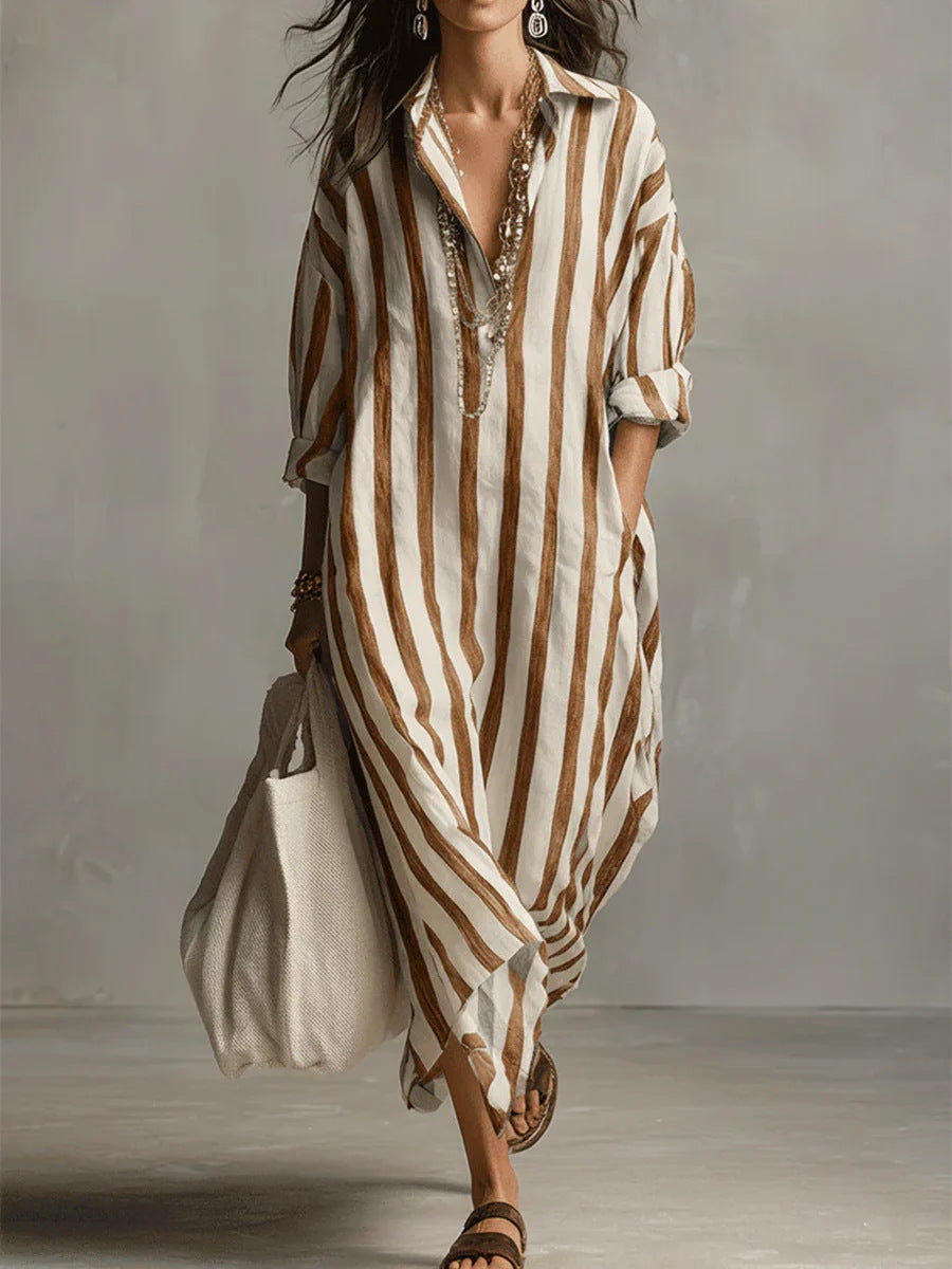 Women's Fashionable Loose Long Striped Summer Ninth Dress