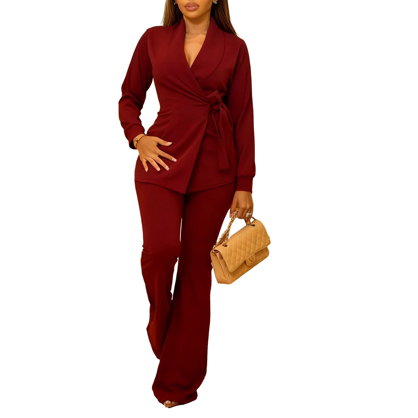 Versatile Women's Temperament Bandage Trousers Two-piece Coats