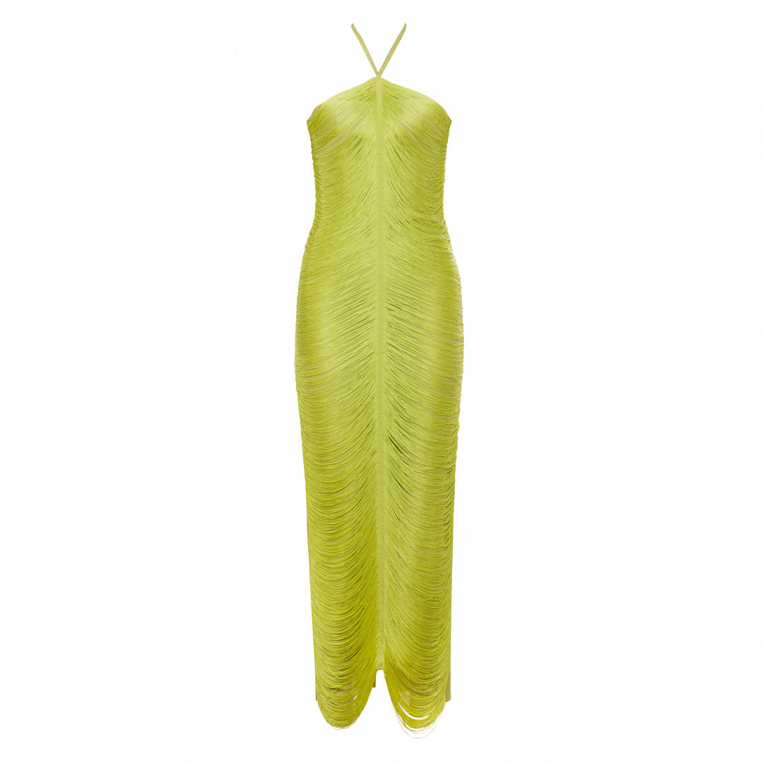 Women's Sleeveless Halter Tassel Long Summer Banquet Dress