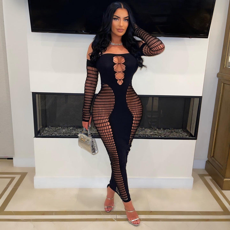 Women's Autumn Oversleeve Hollow Sexy Slim Fit One-piece Knitted Dress