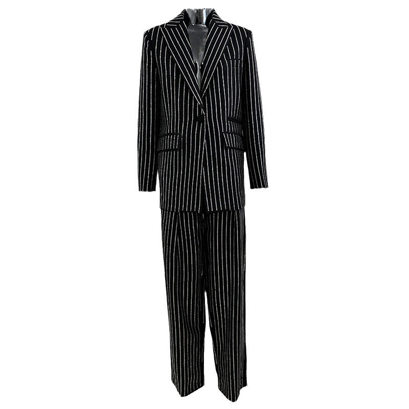 Pretty Elegant Loose Rhinestone Trousers Two-piece Suits