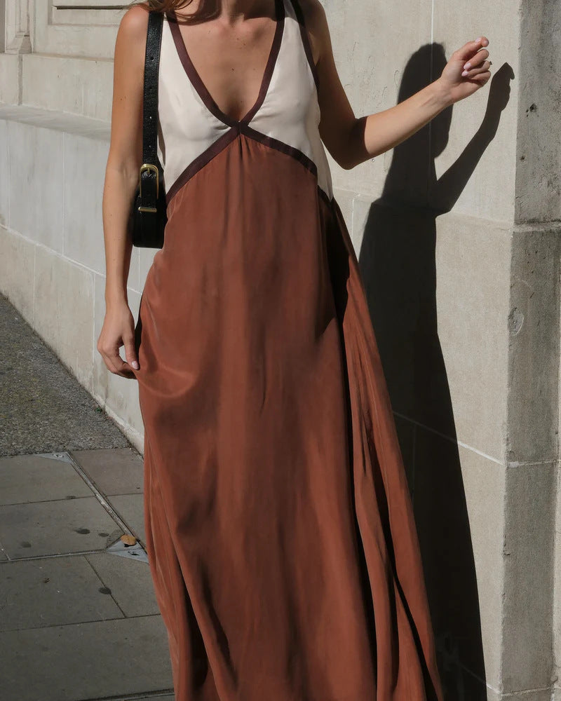 Fashion Sleeveless Color Matching Large Swing Dresses