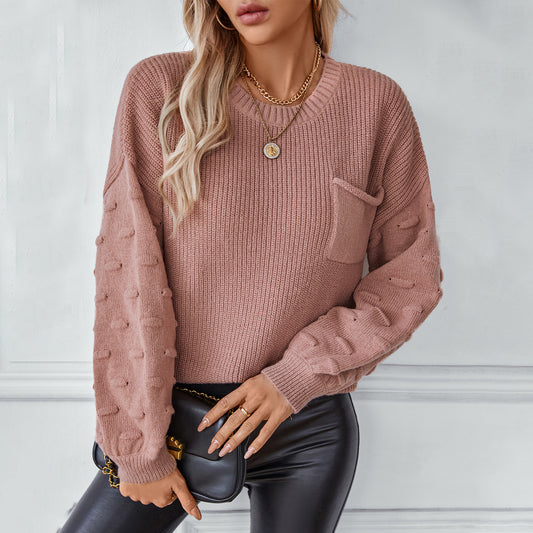 Women's Solid Color Pocket Pullover Knitted Fashion Sweaters