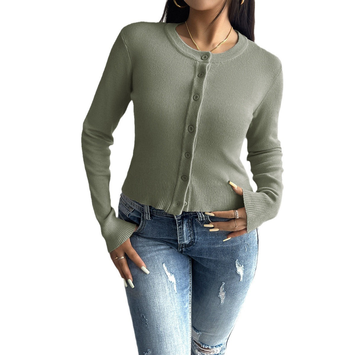 Glamorous Women's Temperament Breasted Long Sleeve Sweaters