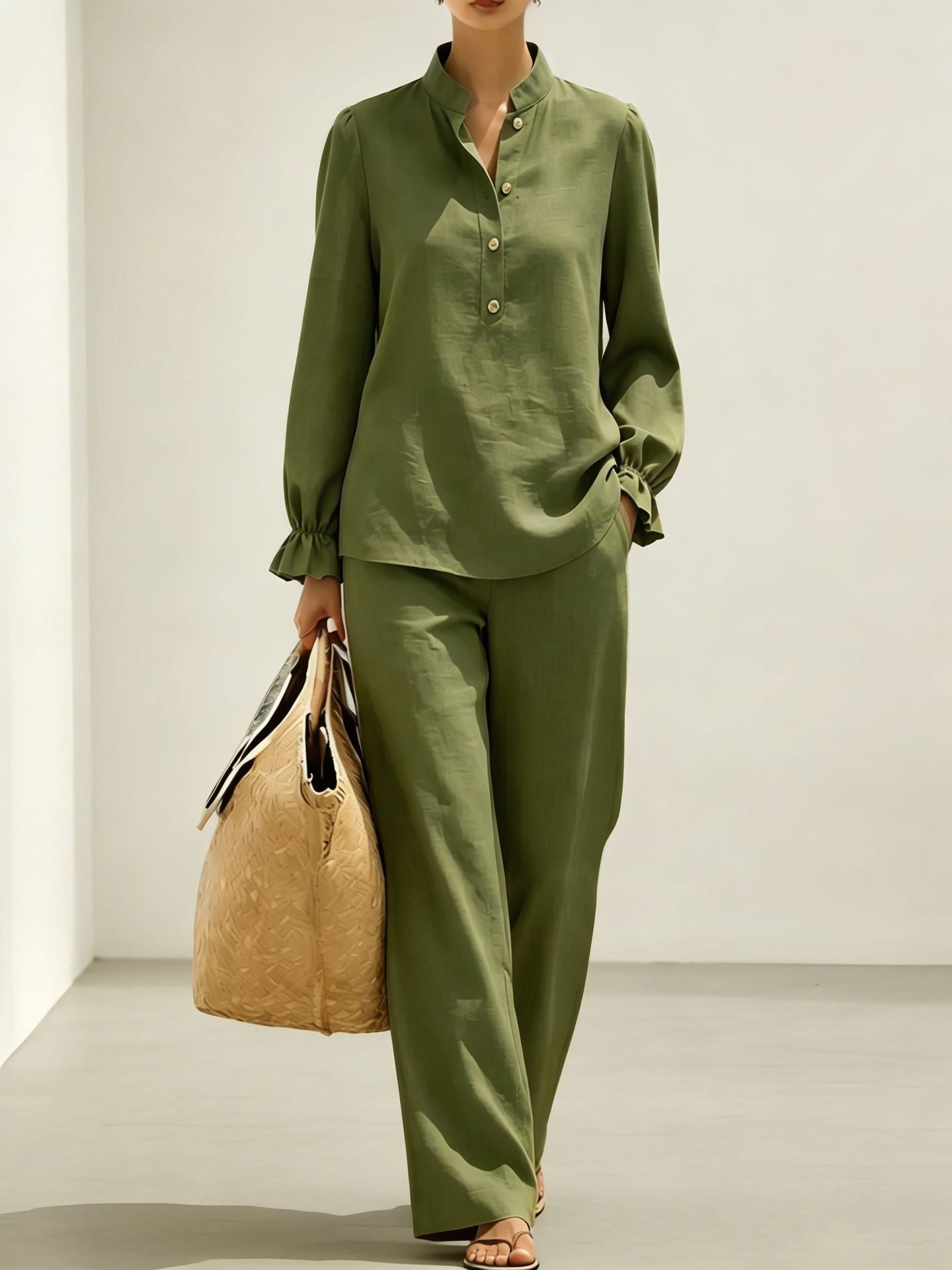 Women's Ruffled Bubble Long Sleeve Lining High Fashion Casual Suit