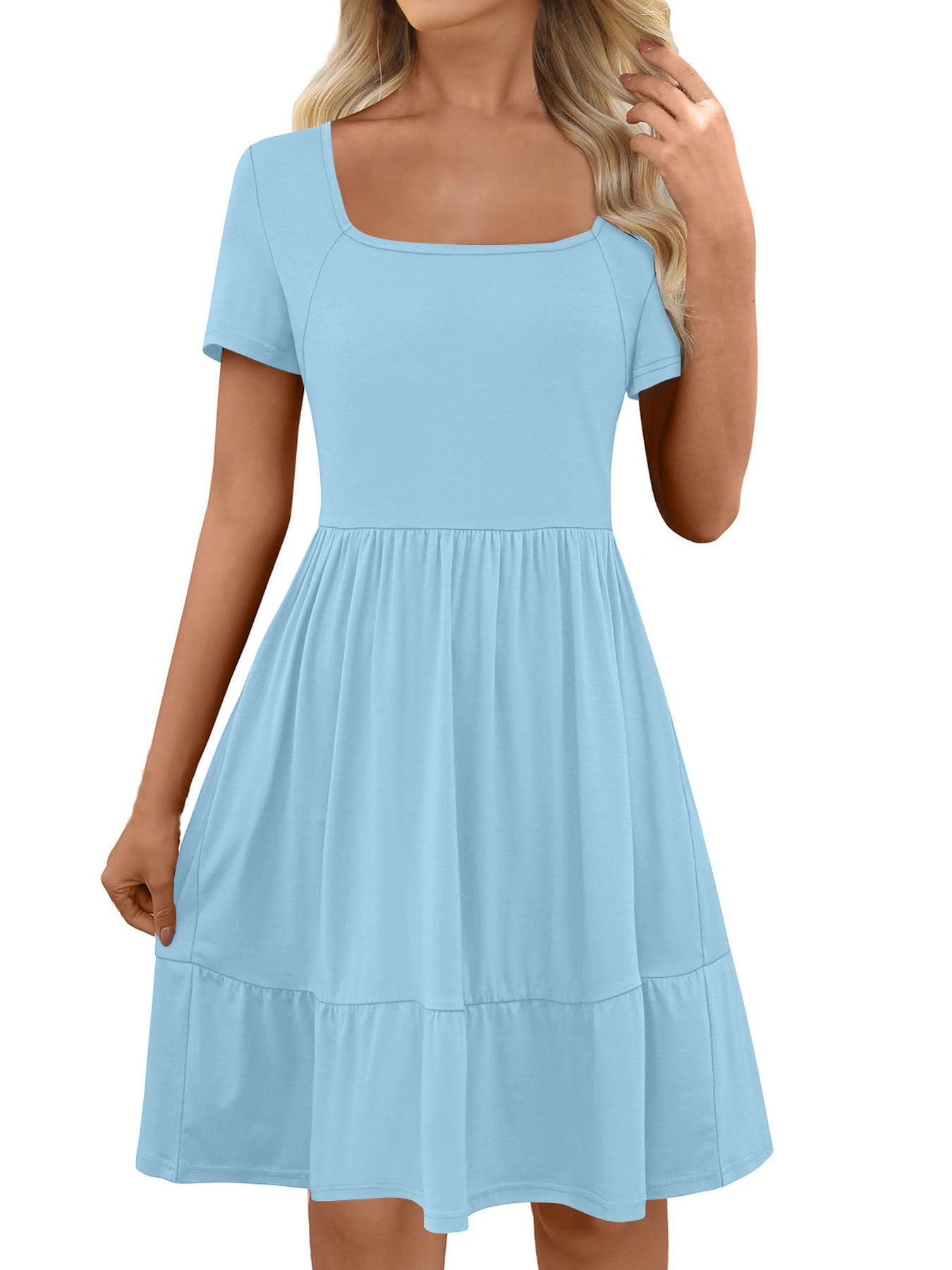 Women's Solid Color Double-sided Pocket Square Collar Dress