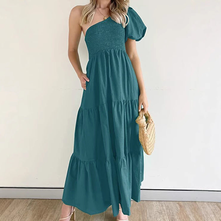 Women's Summer Bohemian Solid Color Smoked Layered Dresses