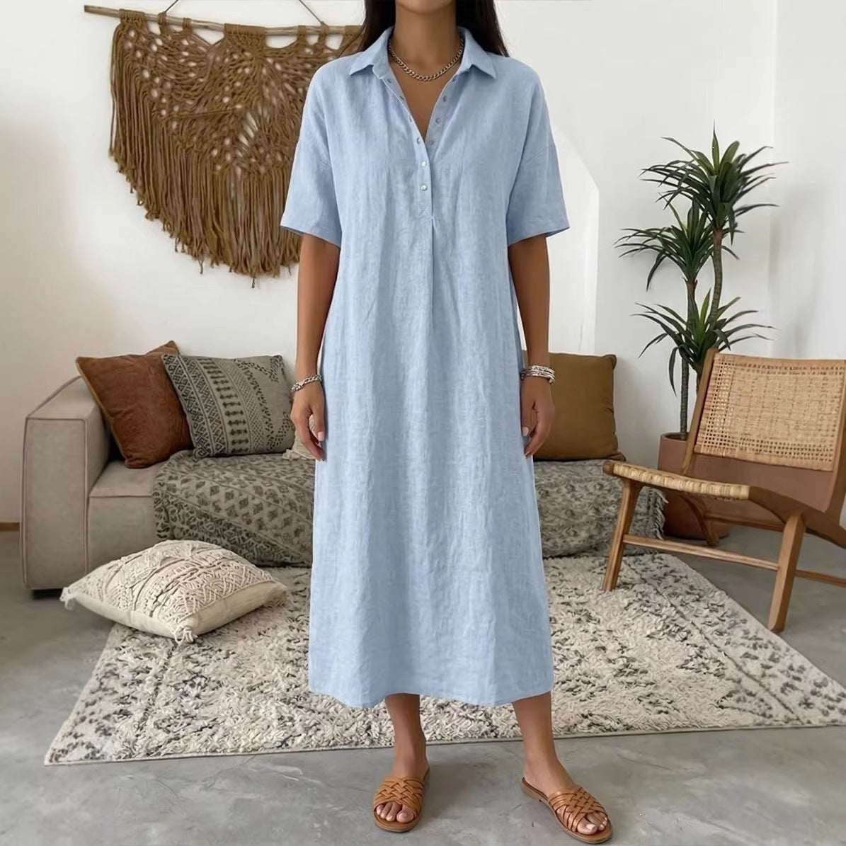 Women's Casual Comfortable Collar Linen Sleeve Shorts